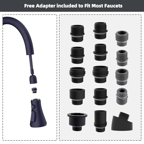 Hibbent Pull Down Spray Head, NSF/ANSI/CAN 61 & CUPC Certified 3-Function Spray Nozzle, 15 Adapters, Kitchen Sink Faucet Head Replacement Compatible with Moen, Delta, Kohler, Oil-Rubbed Bronze - color: Oil Rubbed Bronze, style: 2.5 Gallon Per Minute