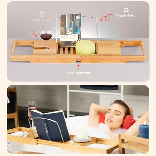 Avilia Extendable Bamboo Bath Tray - Elegant Expandable Bath Tray, Adaptable and Functional, 105 x 22 x 4 cm