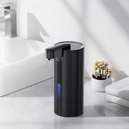 Fantictas Automatic Soap Dispenser, 11.5 oz Stainless Steel Touchless Pump | Touchless Soap Dispenser for Hand or Dish Soap, USB-C Rechargeable with 3 Adjustable Levels, for Kitchen Sink and Bathroom - color: Black, style: Gel