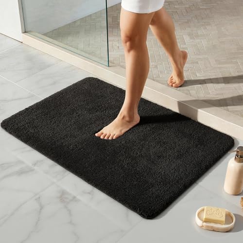 TYUU Black Bathroom Rug, Ultra Soft Bath Rugs Non Slip Washable, Super Absorbent Quick Dry Bath Mat with Rubber Backing for Bathroom Floor, Shower, or Sink, Black 24" x 36" - color: Black, size: 24" x 36"