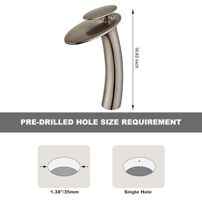 Brushed Nickel Waterfall Bathroom Faucet Tall Body and Pop Up Drain - color: Brushed Nickel, size: Tall Body