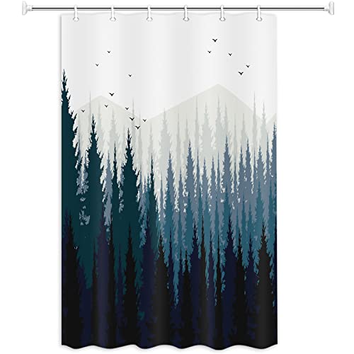 JAWO Stall Shower Curtain Fabric 36 X 72 Inch, Rustic Mountain Forest Scenery Small Shower Stall Curtain Bathroom Set with Hooks - color: Blue, size: 36"W x 72"L (Pack of 1)