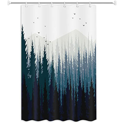JAWO Stall Shower Curtain Fabric 36 X 72 Inch, Rustic Mountain Forest Scenery Small Shower Stall Curtain Bathroom Set with Hooks - color: Blue, size: 36"W x 72"L (Pack of 1)