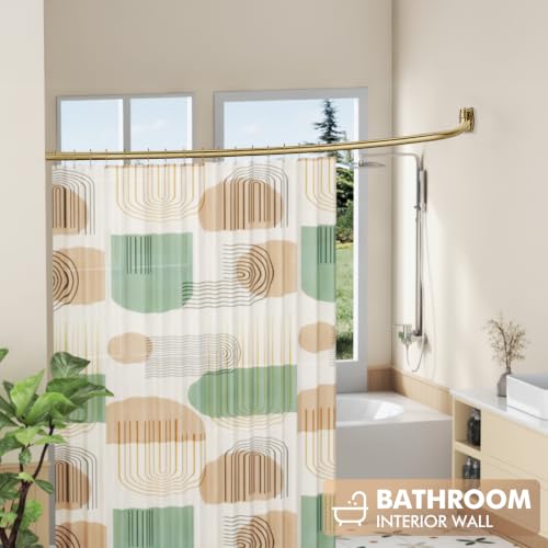 Curved Shower Curtain Rod for Bathroom, 40-72 Inches Adjustable Shower Rod | Rustproof Shower Curtain Rod with Rotating Brackets for Extra 30% Large Shower Space, 0.9MM thickness, Need to Drill, Gold - color: Gold