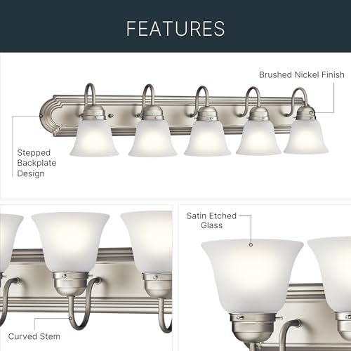 Kichler 30" 4-Light Vanity Bath Light in Brushed Nickel, Modern Bathroom Light with Clear Satin Etched Glass, (30" W x 8" H), 5338NIS - color: Brushed Nickel, size: 30"