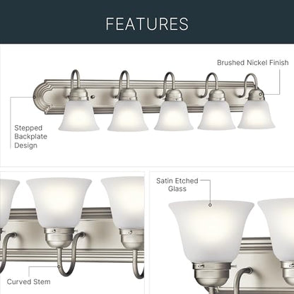 Kichler 30" 4-Light Vanity Bath Light in Brushed Nickel, Modern Bathroom Light with Clear Satin Etched Glass, (30" W x 8" H), 5338NIS - color: Brushed Nickel, size: 30"