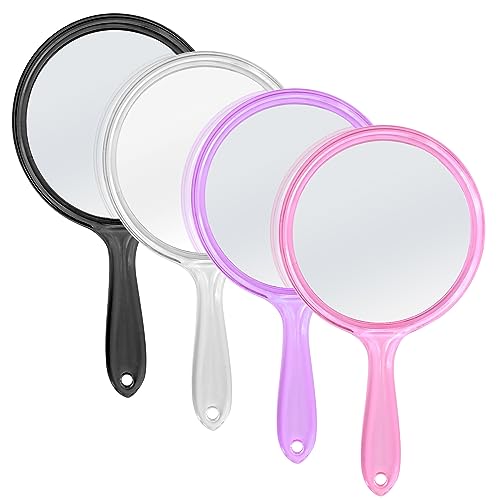 D Hand Mirror with Handle 4pcs Double-Sided Handheld Mirror, | 1X/2X Magnifying, Rounded Shape, Travel Makeup Mirror,Lightweight & Portable,Perfect for Purse & Travel - color: Standard Multicolor