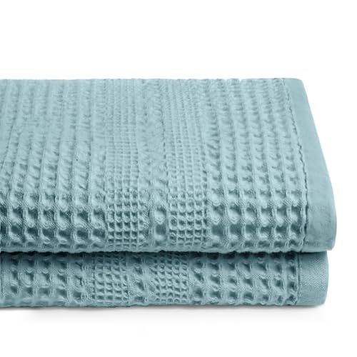 GILDEN TREE Waffle Towels for Bathroom, 100% Cotton Quick Dry Towel, Waffle Bath Towels Large, Absorbent Lightweight Travel Towel, Bath Towels Set of 2, Classic Style (Seafoam) - color: Seafoam, size: Bath Towel (2 Pack)