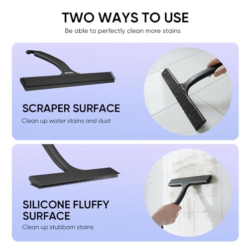 Shower Squeegee for Shower Glass Door Bathroom | Dual Head Wiper Cleans Water & Hair, Silicone Blade, Non-Slip Long Handle, Glass Window Door Wall Tile Cleaner