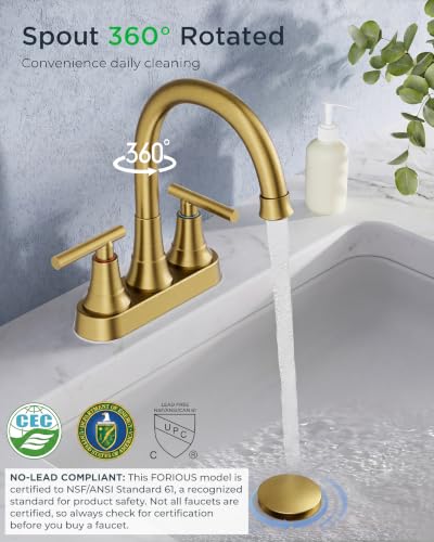 FORIOUS 4 Inch Gold Bathroom Faucet, Brushed Gold Centerset Bathroom Faucet | 8 Inch Widespread Bathroom Faucet 3 hole Vanity and 4 Inch Bathroom Faucet Centerset 2 Hole for B2B Commercial, Spare Aerator - color: Brushed Gold, style: Classic