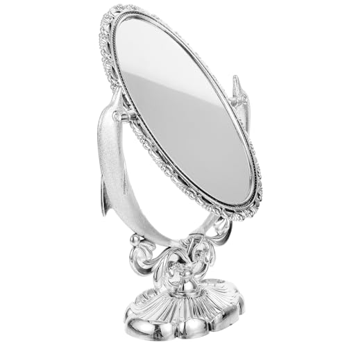Baluue Double-Sided Tabletop Cosmetic Mirror with Swivel Stand Silver Decorative Vanity Mirror for Makeup Desk for Home Beauty and Dressing Table