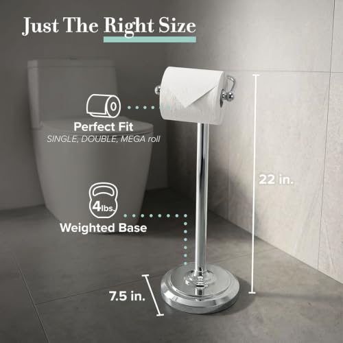Gatco 1436C Toilet Paper Holder Stand, Chrome Finish, Freestanding Bathroom Floor Stand, Pedestal, Weighted Base, 22 Inch - color: Chrome