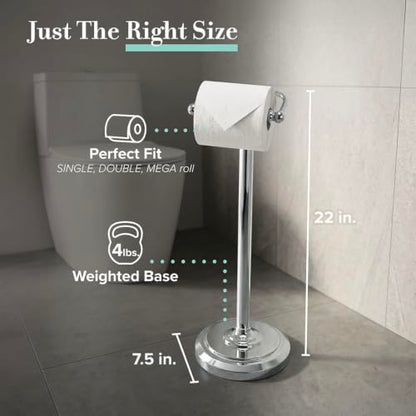 Gatco 1436C Toilet Paper Holder Stand, Chrome Finish, Freestanding Bathroom Floor Stand, Pedestal, Weighted Base, 22 Inch - color: Chrome