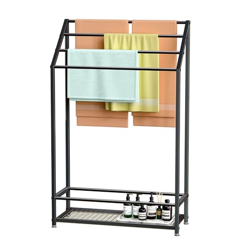 4-Tier Extra Wide Freestanding Towel Rack, Heavy-Duty Metal Towel Drying Stand for Bathroom, Poolside & Spa (Matte Black, 27.6" Wide) - color: Matte Black