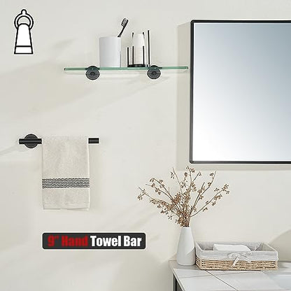 JQK Hand Towel Holder Towel Ring Black, 10 Inch Thicken 0.8mm 304 Stainless Steel Bathroom Hand Towel Bar, 9 Inch Useable Length Wall Mount Towel Rack Hanger, Matte Black, THH110L9-PB - color: Matte Black