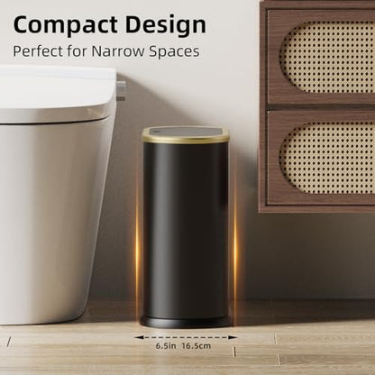 KSSKSS 1.8 Gallons Small White Bathroom Trash Can with Lid, Slim Bathroom Garbage Bin, Dog Proof Trash Can with Pop-Up Lid for Bedroom,Toile, Black - color: Black