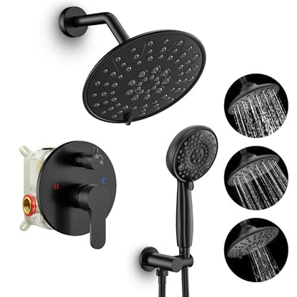 SR SUN RISE Shower Faucet - 8 Inch Multifunctional High Pressure Shower Head System with Handheld Shower Head Fixtures - Valve Included - Matte Black - color: Matte Black, size: 8 Inch