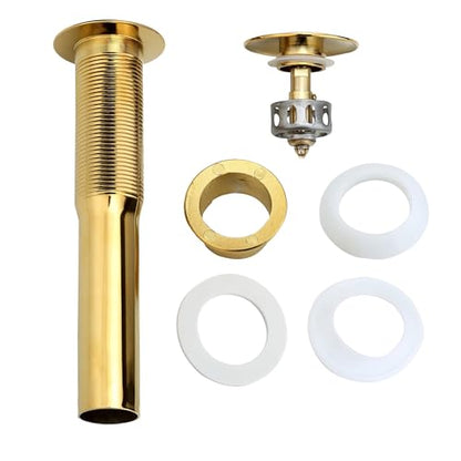 Rockgoya Bathroom Sink Drain, 2 Pack Gold Drain Stopper Bathroom Sink Without Overflow, Pop Up Drain Assembly with Detachable Strainer Basket, Built-in Anti-Clogging Strainer,Stainless Steel - color: Gold-2 Pack, style: Without Overflow
