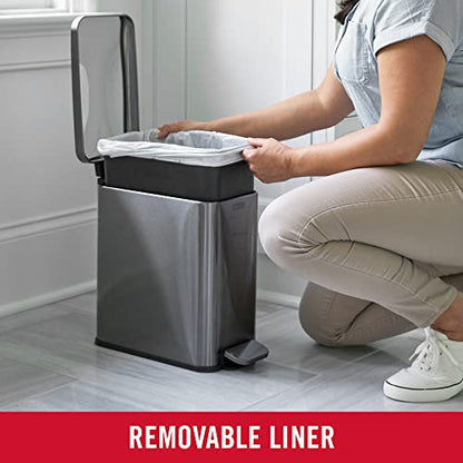 Rubbermaid Stainless Steel Slim Step-On Trash Can, 2.6-Gallon, Charcoal, Wastebasket with Lid for Home/Bathroom/Kitchen - style: Slim Step-On