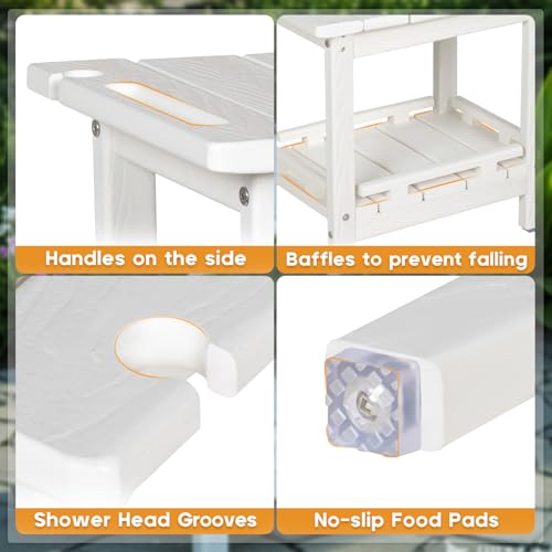 NALONE Shower Bench, HDPE Shower Stool for Shaving Legs with Handle (White) | Indoor and Outdoor Use, All Weather and Long Last, Perfect for Inside Shower - size: White