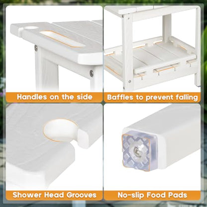 NALONE Shower Bench, HDPE Shower Stool for Shaving Legs with Handle (White) | Indoor and Outdoor Use, All Weather and Long Last, Perfect for Inside Shower - size: White
