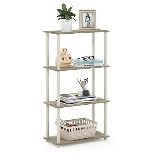 Furinno Turn-N-Tube 4-Tier Multipurpose Shelf Display Rack, Round Tubes, Sonoma Oak/White - color: Sonoma Oak/White, size: 4-Tier Round Tube