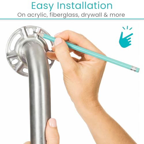 Vive Angled Shower Grab Bar (Supports 440lbs) - ADA Compliant Tub | Bathroom, Bathtub Safety Assist Rail for Handicap, Seniors, Elderly - 16in Grip Handle for Bath and Toilet - Brushed Nickel