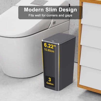 N. NETDOT 3 Pack Small Trash Can with lid, 3 Gallon Bathroom Trash Can,Garbage Can Slim Trash Bin Waste Basket for Bathroom,Kitchen,Bedroom,Living Room,Office,Laundry - Off White,Black,Grey - color: Black-Grey-Off White, size: 3 X 3 Gal