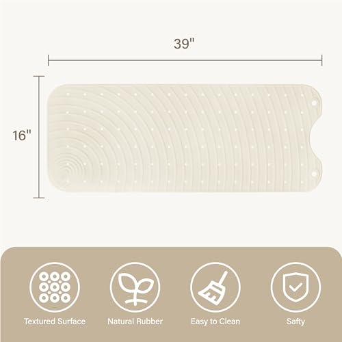 Extra Long Rubber Bathtub Mat, Non-Slip Shower Tub Mat, 39x16 Inch, Bath Tub Floor Mat with Suction Cups and Drainage Holes, Ivory White - color: Ivory White
