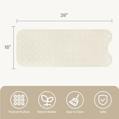 Extra Long Rubber Bathtub Mat, Non-Slip Shower Tub Mat, 39x16 Inch, Bath Tub Floor Mat with Suction Cups and Drainage Holes, Ivory White - color: Ivory White