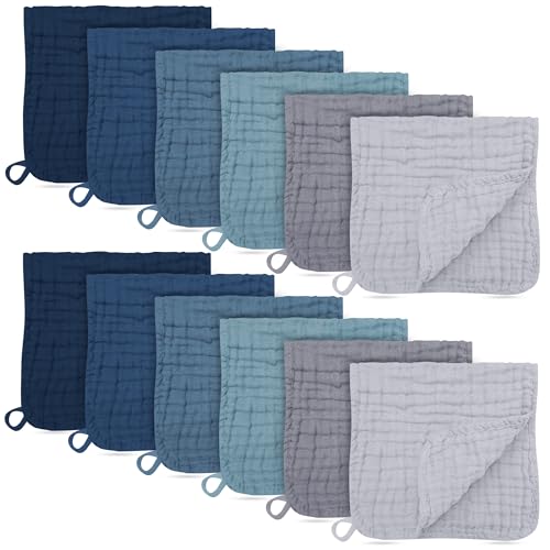 12 Pack Muslin Burp Cloths - Large 20" x 10", Ultra Absorbent 100% Cotton for Baby Drool and Messes - Soft, Gentle Baby Burp Rag for Boys & Girls -Slate, Grey, Navy Series - color: Slate, Grey, Navy Series, size: 20x10 Inch (Pack of 12)