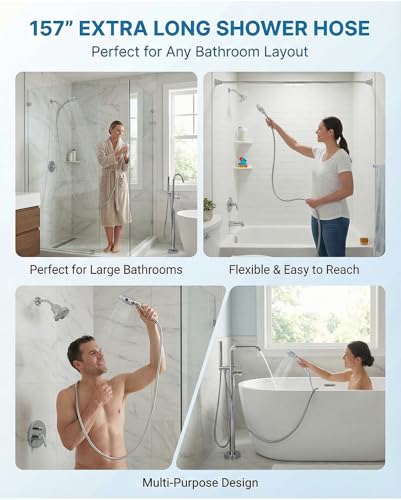Shower Hose Extra Long 157 Inches, Flexible Stainless Steel Handheld Shower Hose, with Brass Insert and Nut - size: 157 inches