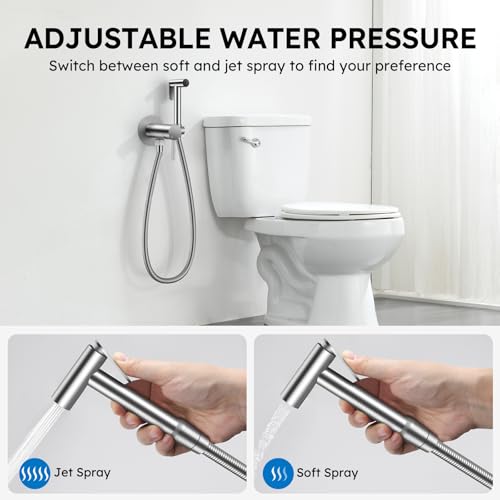 Arofa Built-in Hot and Cold Bidet Sprayer for Toilet, Hands-Free Control | Wall-Mounted Design, Dual Control Modes, Leak-Free Bidet Hose, Feminine/Baby/Pet Wash, Cloth Clean & Rinse, Stainless Steel - color: Brushed Nickel, size: Built-in Hot & Cold Water
