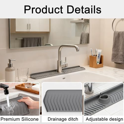 30 Inch Silicone Kitchen Sink Faucet Mat, Adjustable Waterproof Splash Guard Draining Mat Keep Countertops Dry (Black) - color: Black
