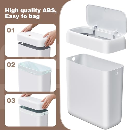 funest 2 Pack Bathroom Trash Can with Pop-Up Lid,3 Gallon & 2.7 Gallon Small Spaces Plastic Garbage Can,Slim Wastebasket for Bathroom, RV, Office, White - style: 2-piece set
