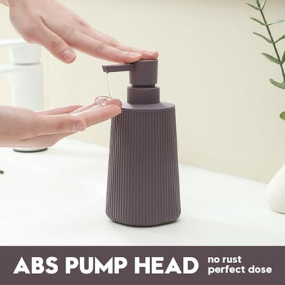 YAUKPH Small Soap Dispenser for Bathroom and Kitchen Matte Purple | Modern Farmhouse Striped Style Plastic Hand Soap Dish Soap Dispenser with Pump - color: Lavender Purple