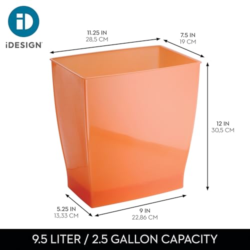 iDesign Small Plastic Bathroom Trash Can, Slim Rectangle, 2-Pack, Orange | Bedroom, Office, Dorm - color: Orange, style: Pack of 2