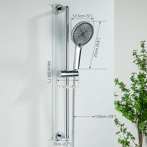 Handheld Shower Head with Slide Bar, 26 Inch Stainless Steel Shower Slide Bar with 3 Function Shower Head, Chrome - style: Chrome