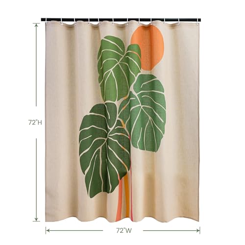 Monstera deliciosa Linen Shower Curtain Set with Liner,72" Wx72 L | Double Layer Shower Curtain Waterproof Fabric with Zippered Removable PEVA Liner,Boho Shower Curtain for Bathroom,Free Hooks - color: Pink Monstera