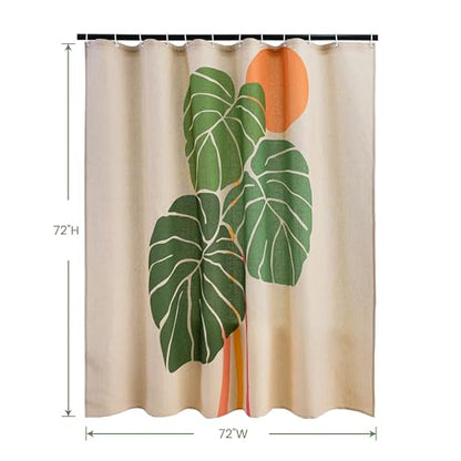 Monstera deliciosa Linen Shower Curtain Set with Liner,72" Wx72 L | Double Layer Shower Curtain Waterproof Fabric with Zippered Removable PEVA Liner,Boho Shower Curtain for Bathroom,Free Hooks - color: Pink Monstera