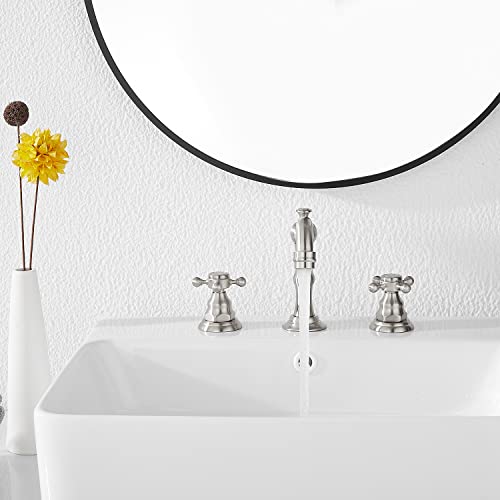 Two Handles Three Holes Faucet 8-16 inch Widespread Bathroom Sink Faucet Brushed Nickel Basin Tap Mixer Faucet Matching Metal Pop Up Drain - color: Brushed Nickel, style: Metal Cover