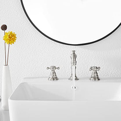 Two Handles Three Holes Faucet 8-16 inch Widespread Bathroom Sink Faucet Brushed Nickel Basin Tap Mixer Faucet Matching Metal Pop Up Drain - color: Brushed Nickel, style: Metal Cover