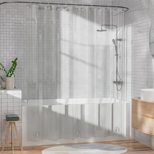AmazerBath Shower Curtain Liner, 100% EVA Silky Soft Clear Heavy Duty Shower Curtain and Liner 2-in-1, 72x72 Luxury Plastic Weighted Bathroom Shower Liner, 12 Rustproof Grommets & 3 Heavyweight Stones - color: Rainbow Ethereal, size: 72"W x 72"L (Pack of