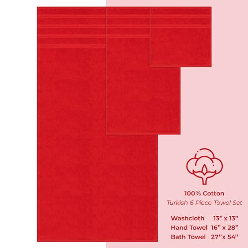 American Soft Linen 100% Cotton Luxury Turkish Towels, 6 Piece Towel Set | Soft Absorbent Quick Dry OEKO Tex Standard 100 Certificated Durable Machine Washable Premium Hotel Quality - color: Red