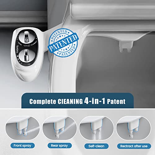 YASFEL Bidet Attachment for Toilet, Toilet Bidet Non-Electric Bidet Toilet Attachment Dual Nozzles for Frontal/Rear Wash, Adjustable Pressure Control (Black/White) - color: Black White