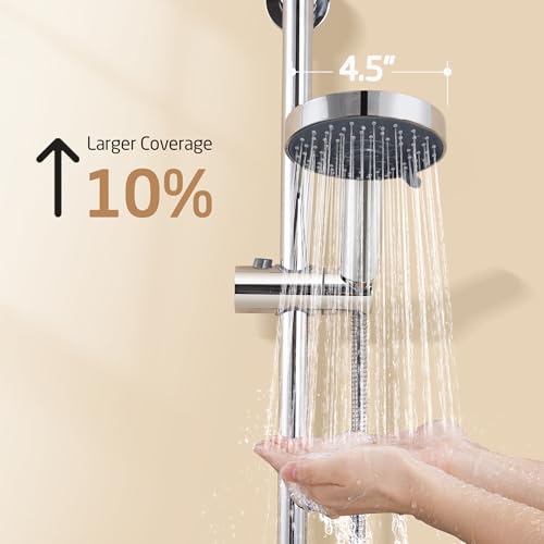 KES Adjustable Shower Head with Slide Bar, Handheld Shower Head Holder 5 Function with Extra Long Hose System Set, Wall Mount 18/8 Stainless Steel Polished Finish, F204-PS-C1 - color: Polished Silver
