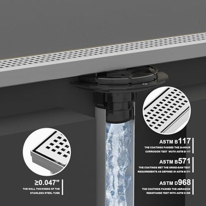 36 Inch Linear Shower Drain - Brushed Nickel, with Removable Grate | AISI 304 Stainless Steel Shower Drain, Long Rectangle Shower Floor Drain with Adjustable Feet, Fits Bathroom & Balcony etc - color: Brushed Nickel, size: 36 in