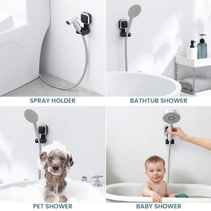 TAILI Shower Head Holder Suction,Adjustable Height & Angle,Universal,Black | bathroom handheld shower wand bracket,no-drill removable waterproof,round,plastic,wall mounted,kids,pets,4.5" - color: Black, size: Square