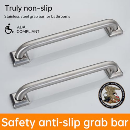 joyrain 500lb Capacity Stainless Steel Grab Bar - Heavy Duty Bathroom Safety Rail for Elderly, Anti-Slip Shower Handle, ADA Compliant (Brushed Stainless Steel, 16 inch) - color: Brushed Stainless Steel, size: 16 inch