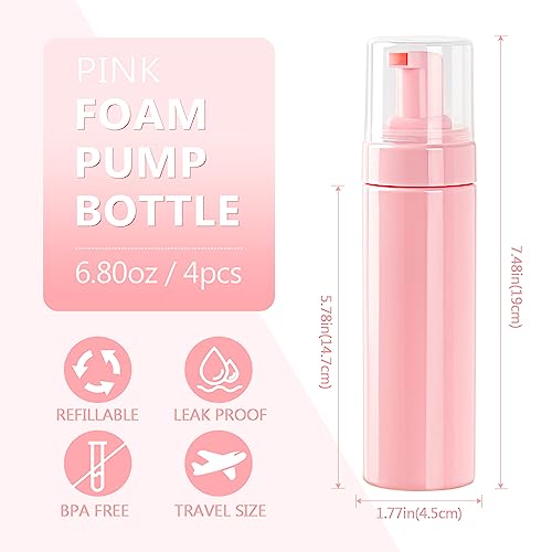 TMLECE 6.8oz/200ml Foaming Soap Dispenser Bottles(4 Pack) | PET Material, Foaming Pump, Rich Foam, Leak-Proof Design for Hand Soap, Cleanser & Shampoo, Travel, Home & Office Use, Pink - color: Pink, size: G.200ML(6.8OZ),4Pack